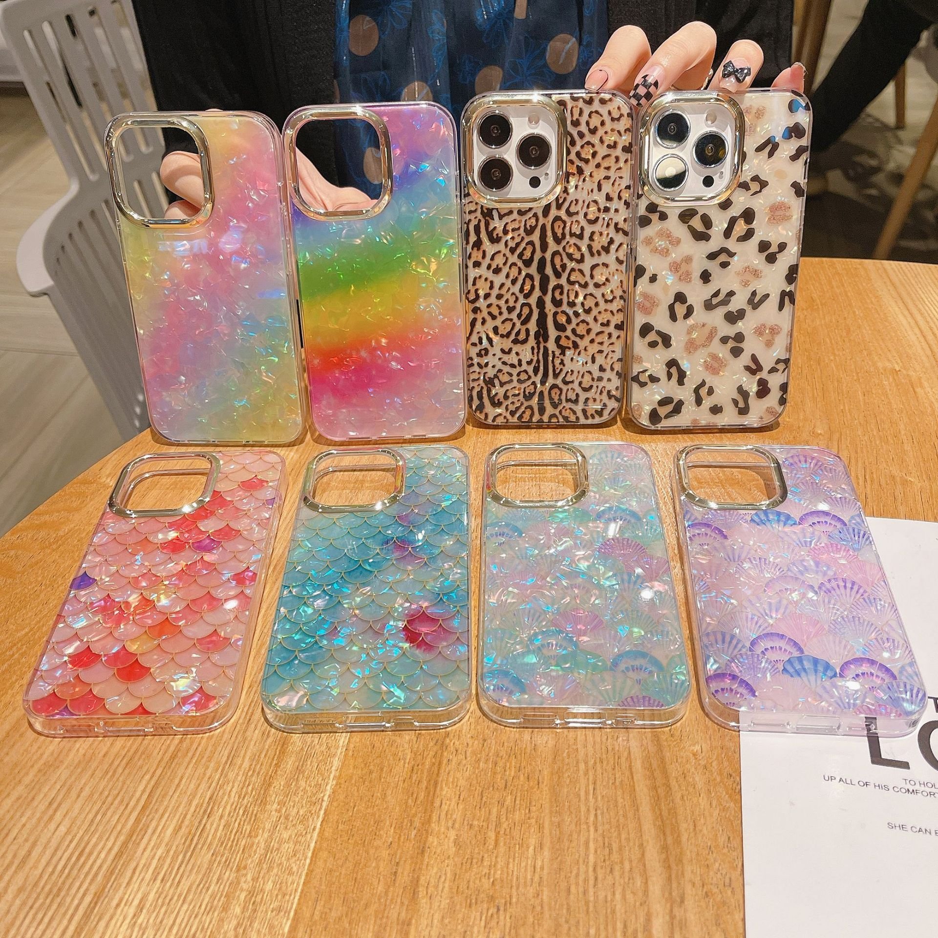 New Double sided IMD plating color shell print leopard print fish scale Phone Case For iPhone 15 14 Pro Max 13 12 Pro 11 Xsmax