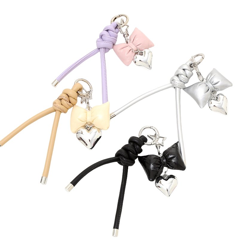 Wholesale Design Leather Heart Bow Keychain Cute Heart bag purse mobile phone Case straps charms accessories Pendant Decoration