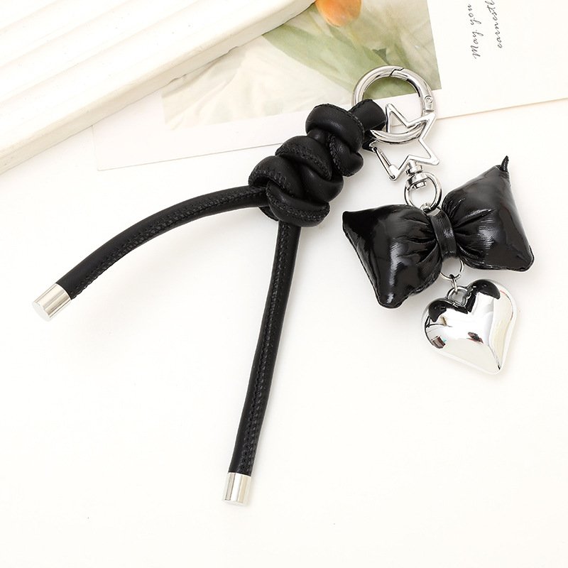 Wholesale Design Leather Heart Bow Keychain Cute Heart bag purse mobile phone Case straps charms accessories Pendant Decoration