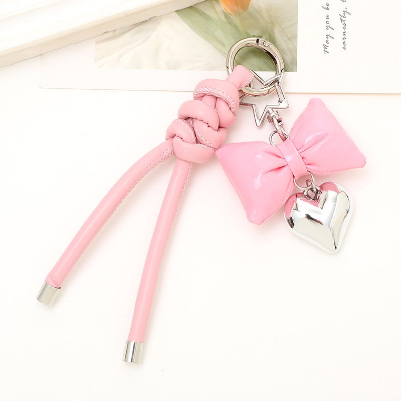 Wholesale Design Leather Heart Bow Keychain Cute Heart bag purse mobile phone Case straps charms accessories Pendant Decoration