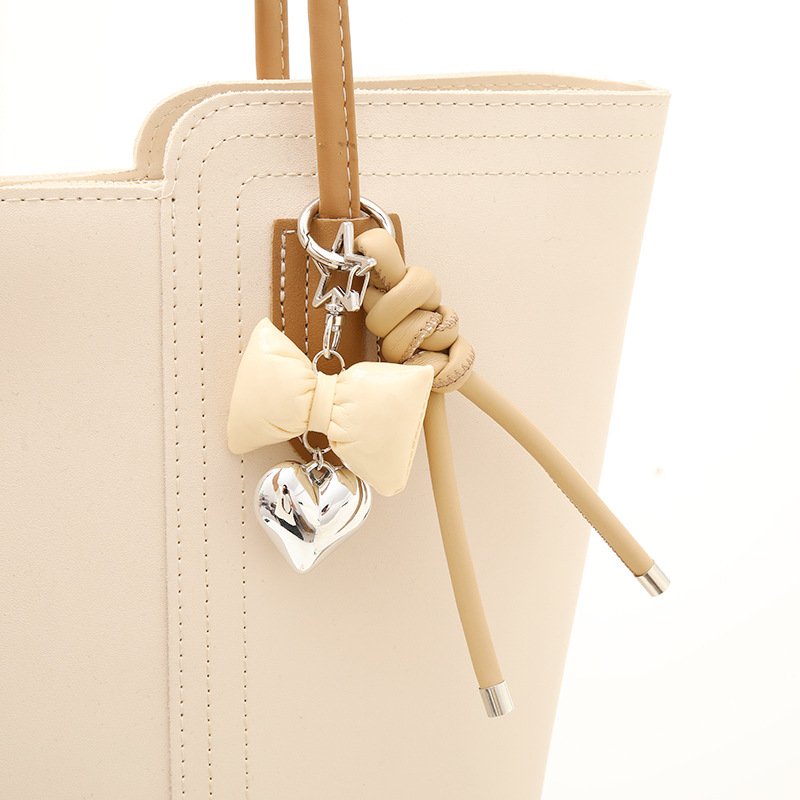Wholesale Design Leather Heart Bow Keychain Cute Heart bag purse mobile phone Case straps charms accessories Pendant Decoration