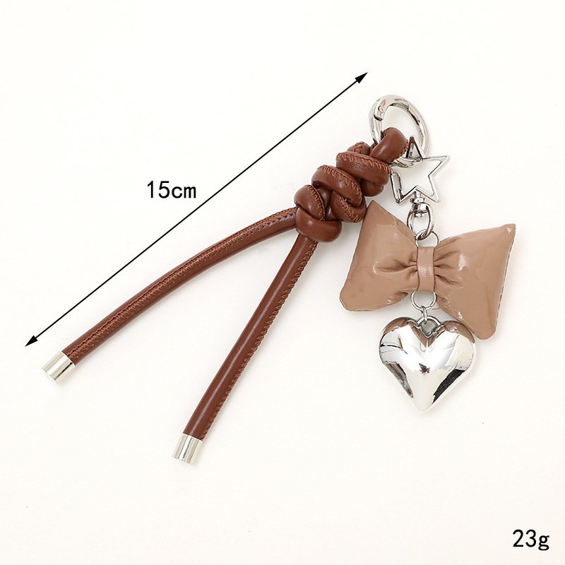 Wholesale Design Leather Heart Bow Keychain Cute Heart bag purse mobile phone Case straps charms accessories Pendant Decoration
