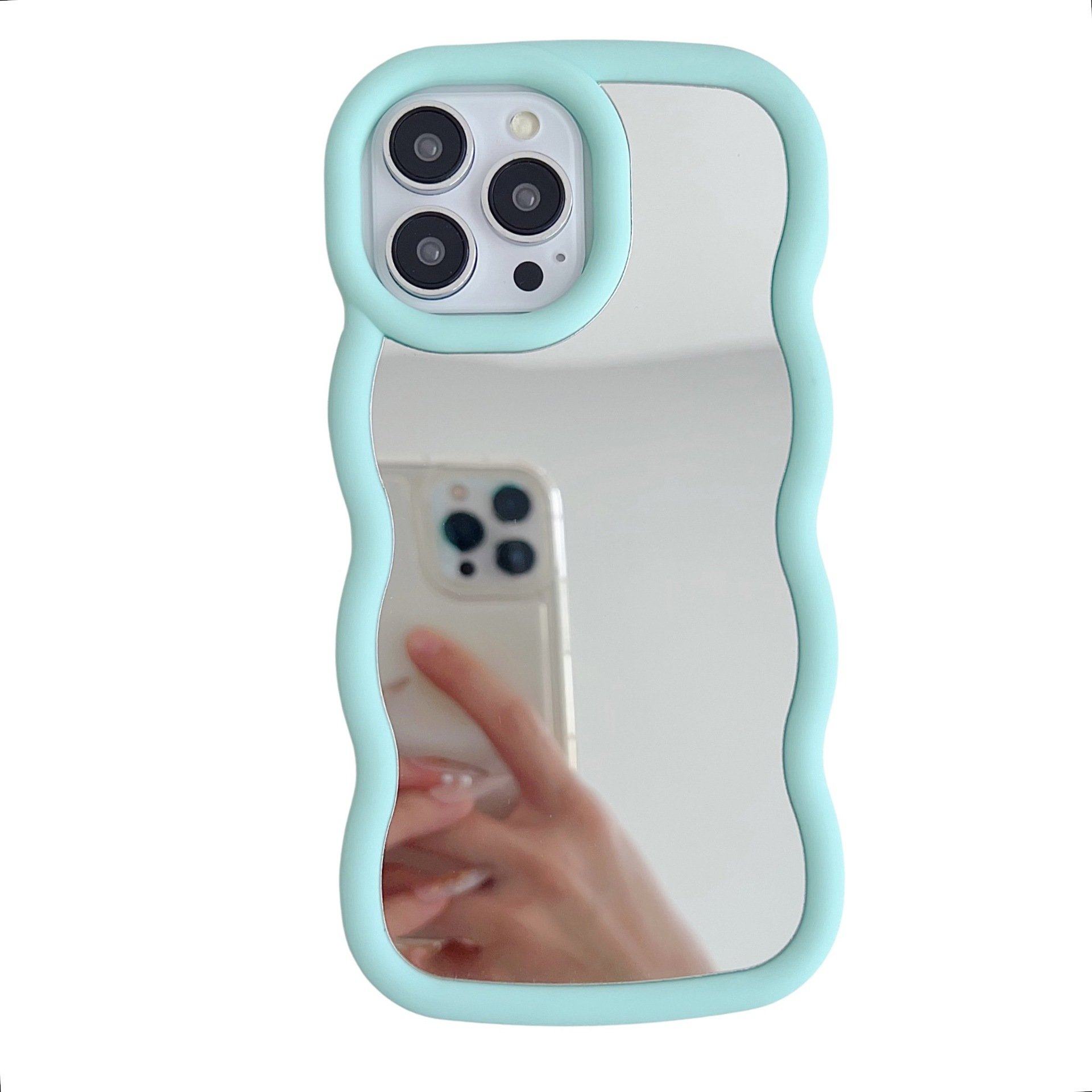 Ins style Big Wave Frame Cute Makeup Mirror Full Cover Protective Case For iPhone XR XS 6 7 8 15 14 13 12 11 Pro Max Phone Case