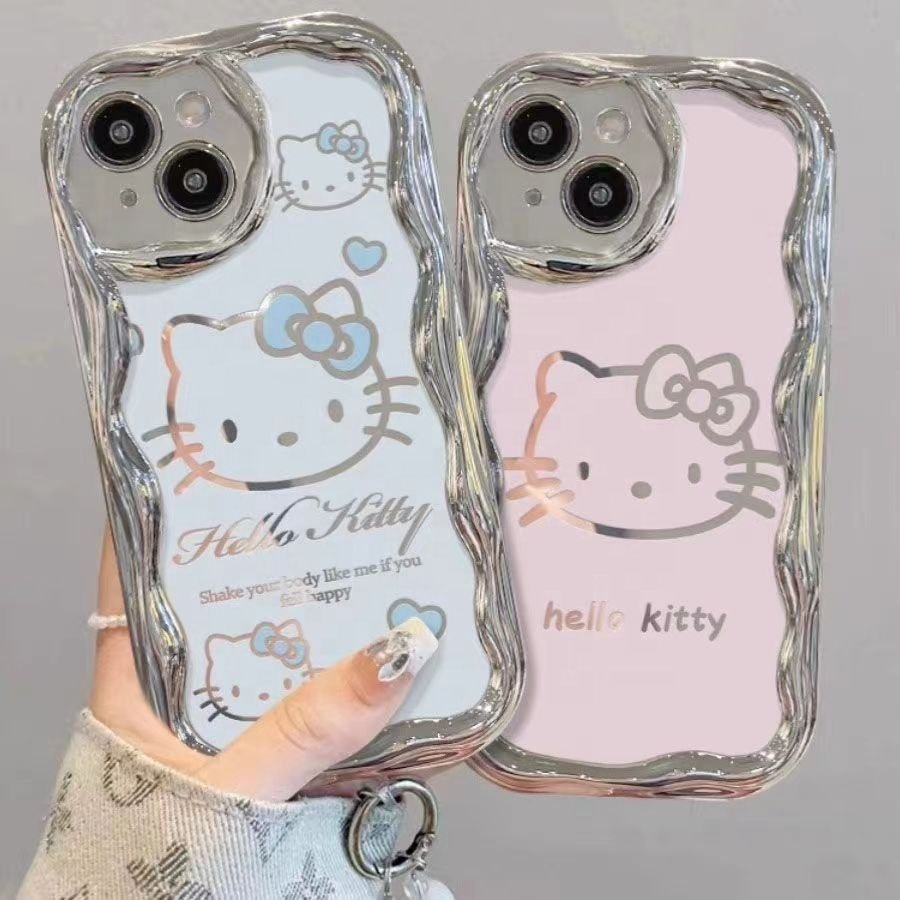 Hello Cute Kitty KT Cat Bracelet Drop-proof Electroplating Silver Curved Edge For iPhone 13 15 14 promax 12 11 XR Phone Case