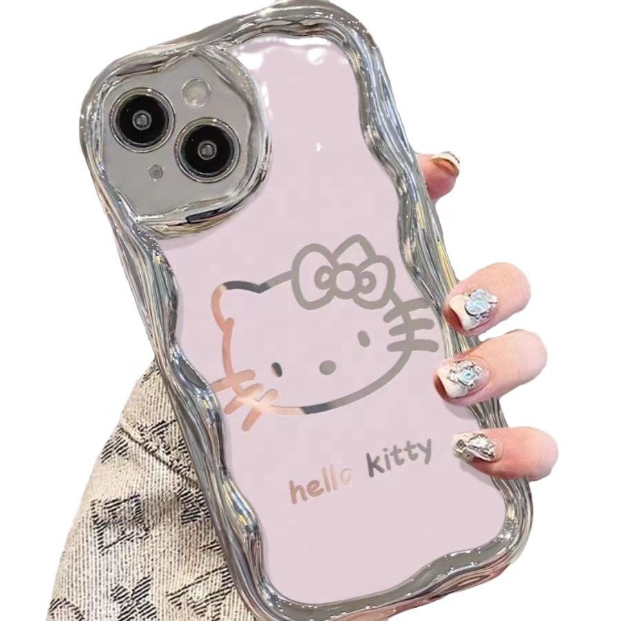 Hello Cute Kitty KT Cat Bracelet Drop-proof Electroplating Silver Curved Edge For iPhone 13 15 14 promax 12 11 XR Phone Case