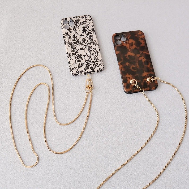 New Gold Silver Metallic Phone Crossbody Necklace 120cm Versatile Bag Chain Handheld Shoulder Chain Mobile Phone Chain Strap