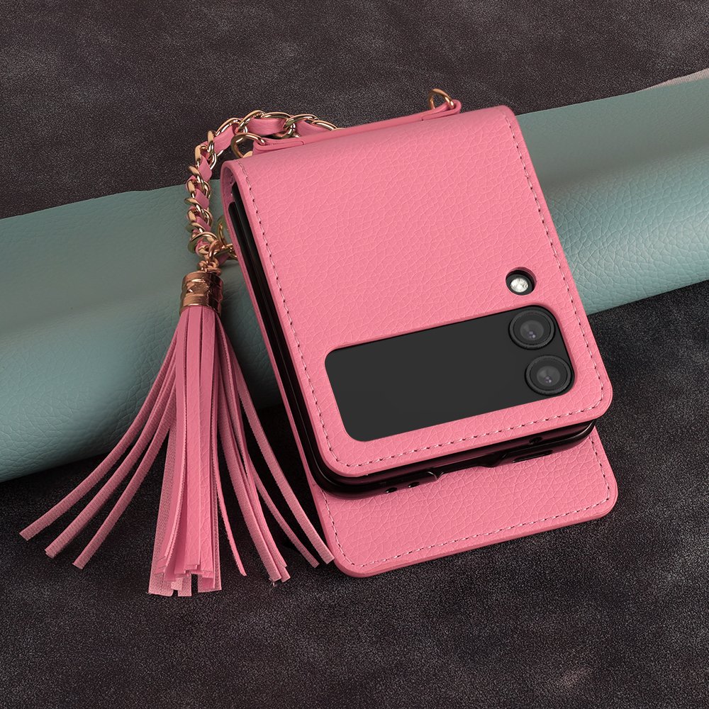 PU Leather Crossbody Lanyard Cover Wallet Case For Samsung Galaxy Z Flip 5 6 Case with Card Holder Metal Wrist Strap