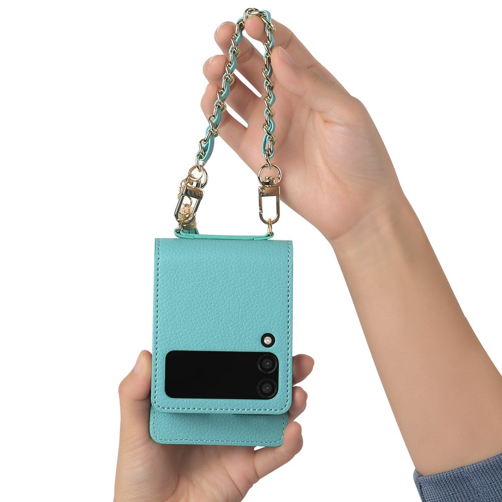 PU Leather Crossbody Lanyard Cover Wallet Case For Samsung Galaxy Z Flip 5 6 Case with Card Holder Metal Wrist Strap