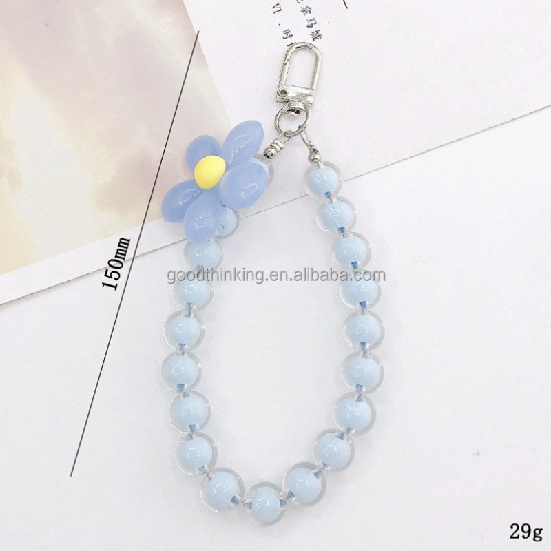Fashion mobile holder portable Acrylic factory wholesale phone wrist strap lanyard crystal beads mobile phone chain