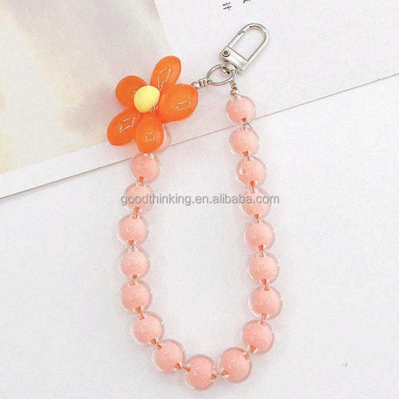 Fashion mobile holder portable Acrylic factory wholesale phone wrist strap lanyard crystal beads mobile phone chain