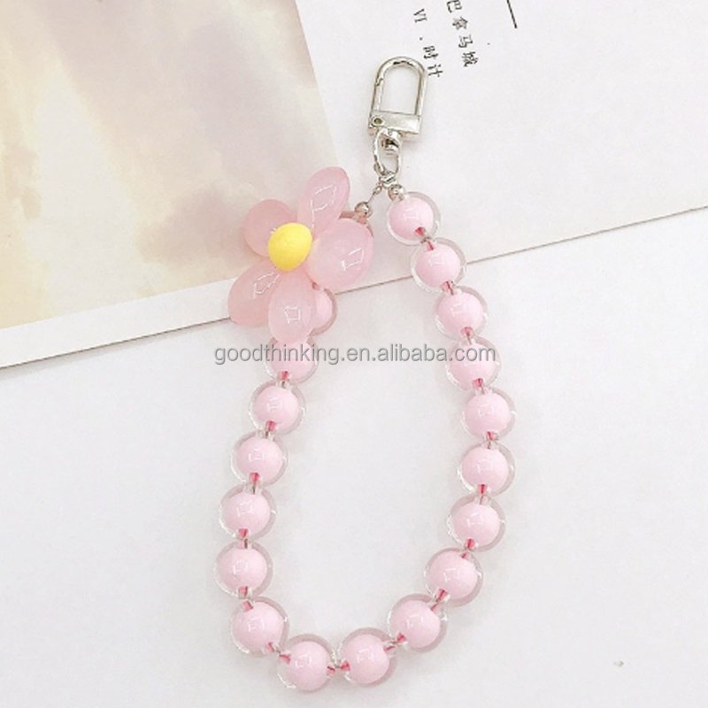 Fashion mobile holder portable Acrylic factory wholesale phone wrist strap lanyard crystal beads mobile phone chain