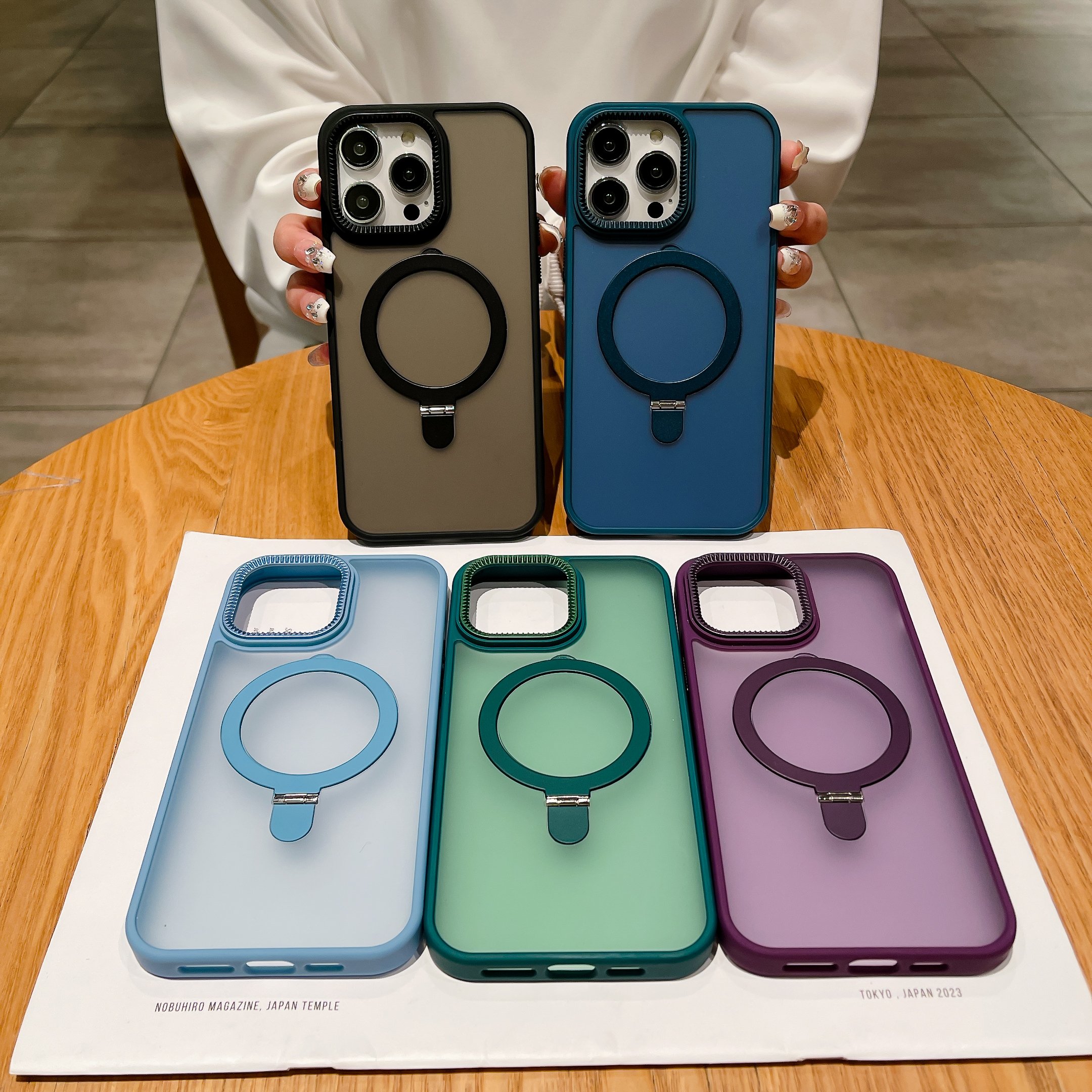 Acrylic TPU Magnetic Phone Case with stand For iPhone 15 14 13 16 Pro Max Wireless charging Shockproof Cover Phone Accessories