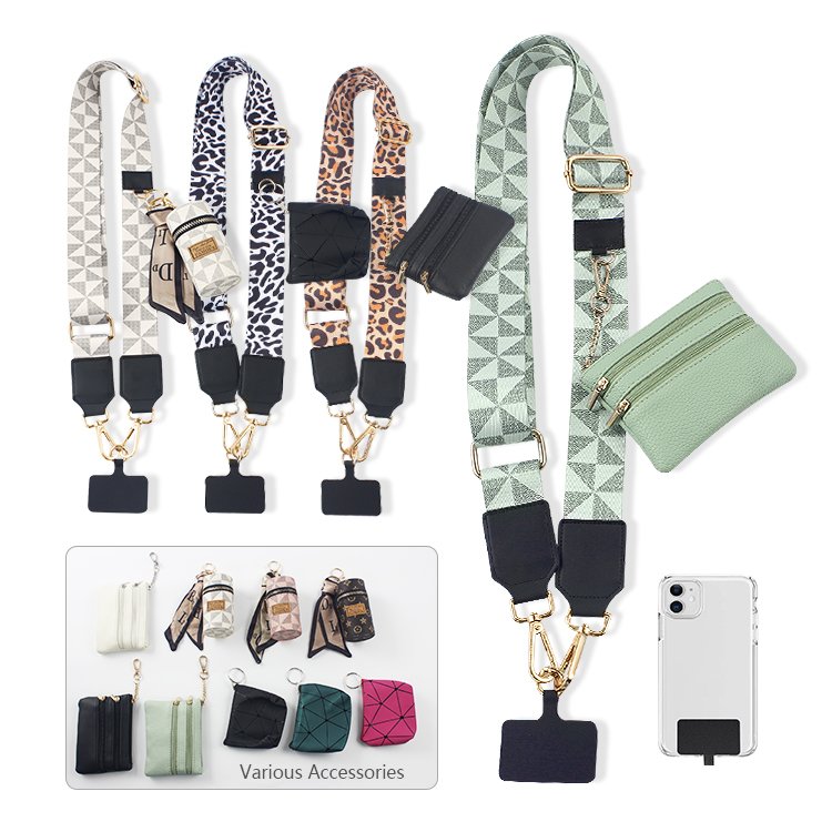 Wholesale Custom Polyester Crossbody Phone Lanyard with Zipper Wallet Durable Mobile Universal Cell Phone Purse Strap