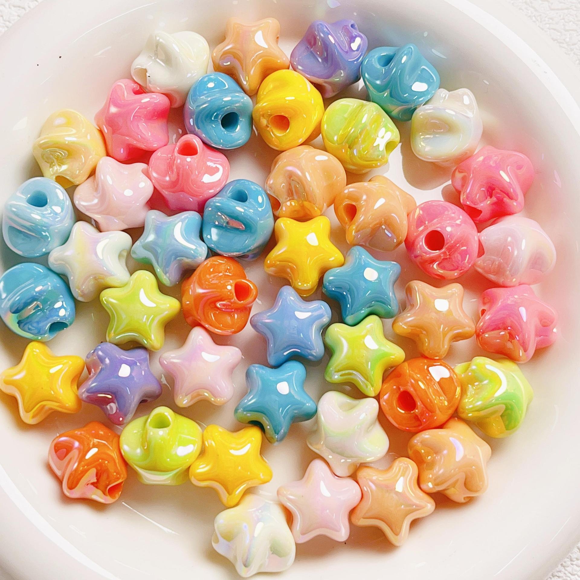 Wholesale Cream Based Uv Macaron Color Pentagram Straight Hole Bead Diy Mobile Phone Chain Keychain Material