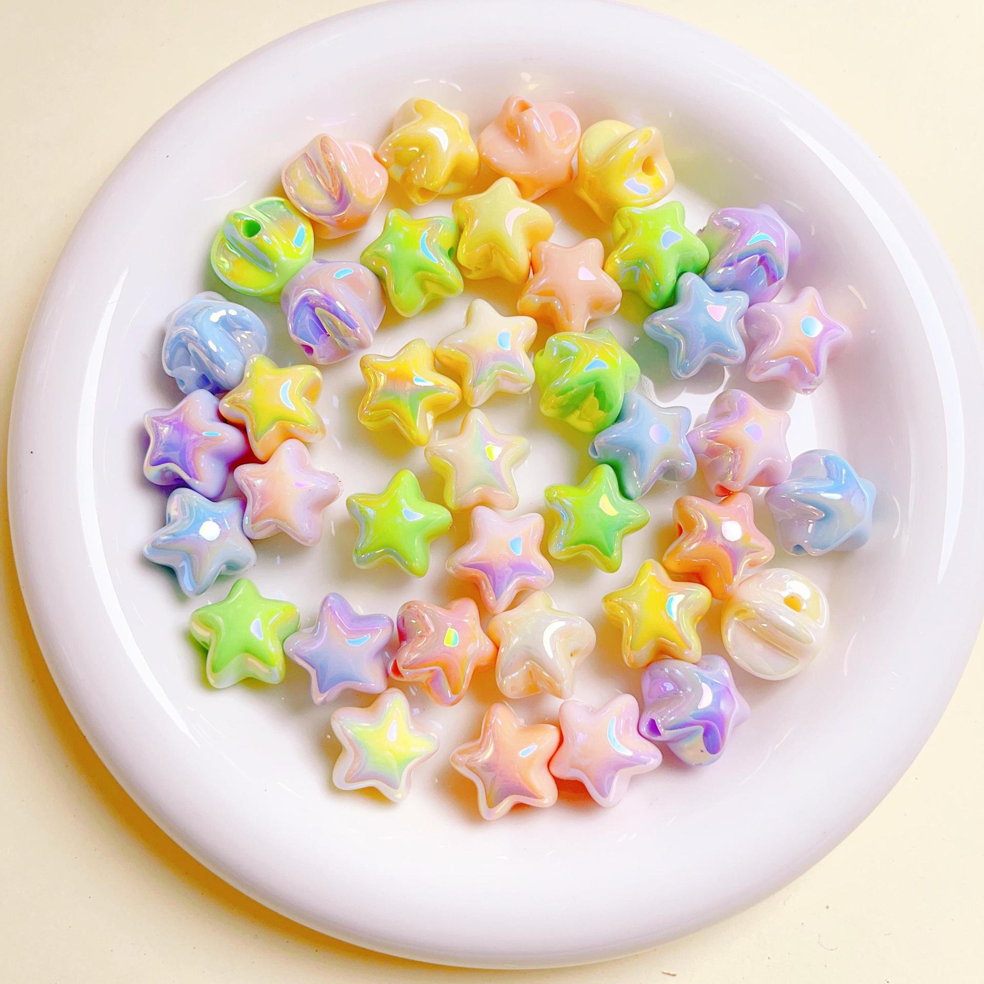 Wholesale Cream Based Uv Macaron Color Pentagram Straight Hole Bead Diy Mobile Phone Chain Keychain Material