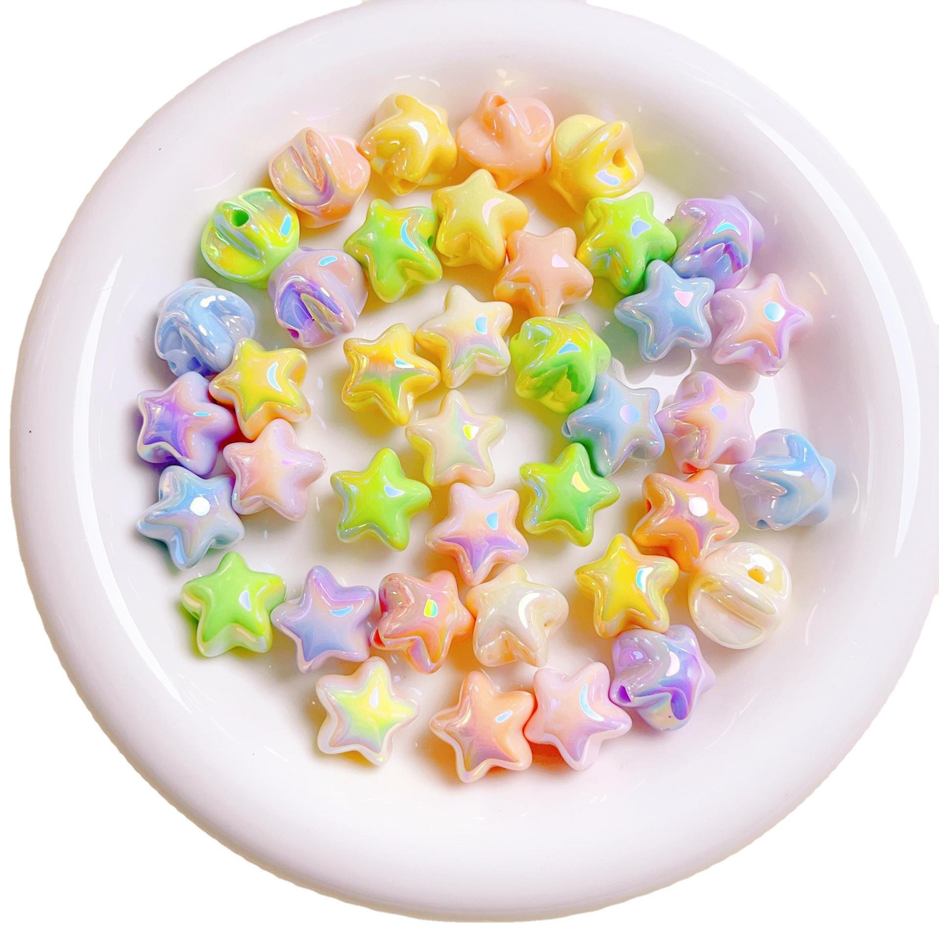 Wholesale Cream Based Uv Macaron Color Pentagram Straight Hole Bead Diy Mobile Phone Chain Keychain Material