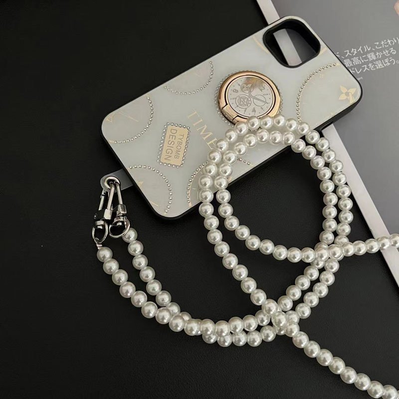 Portable Mobile Phone Lanyard Crossbody Necklace Chain Pearl Strap Anti-lost Charm for Phone Case