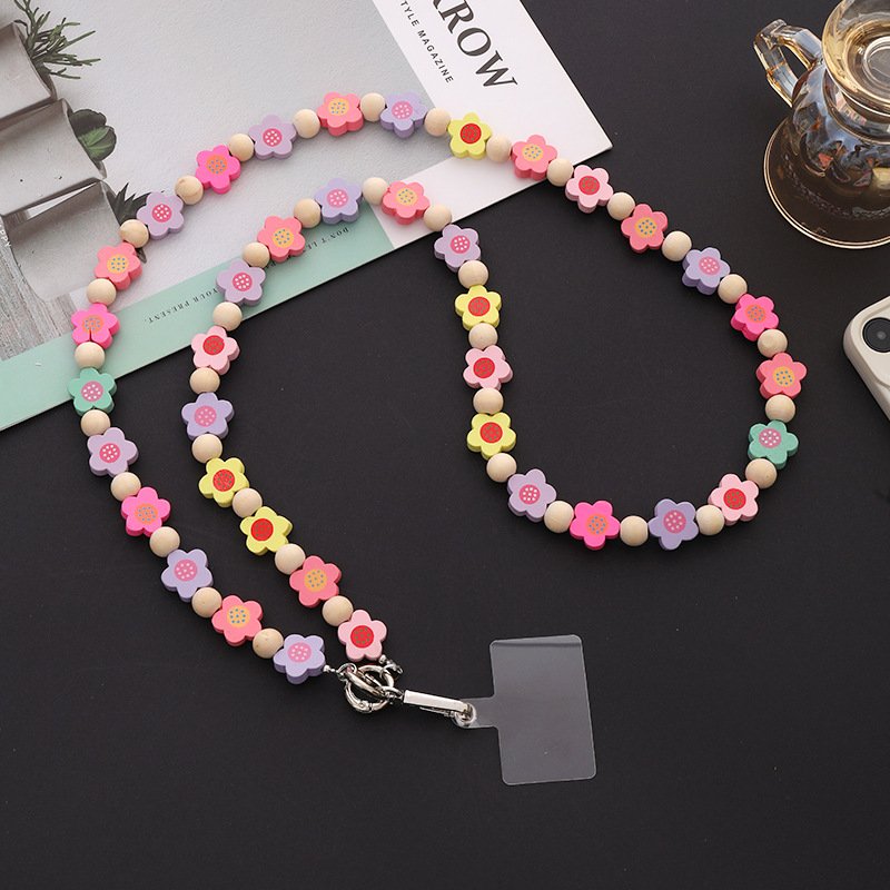 Trendy Cute Plastic Rubber Colorful Beads Neck Strap Crossbody Cell Mobile Phone Chain Strap Lanyard Keychain Phone Tether Patch