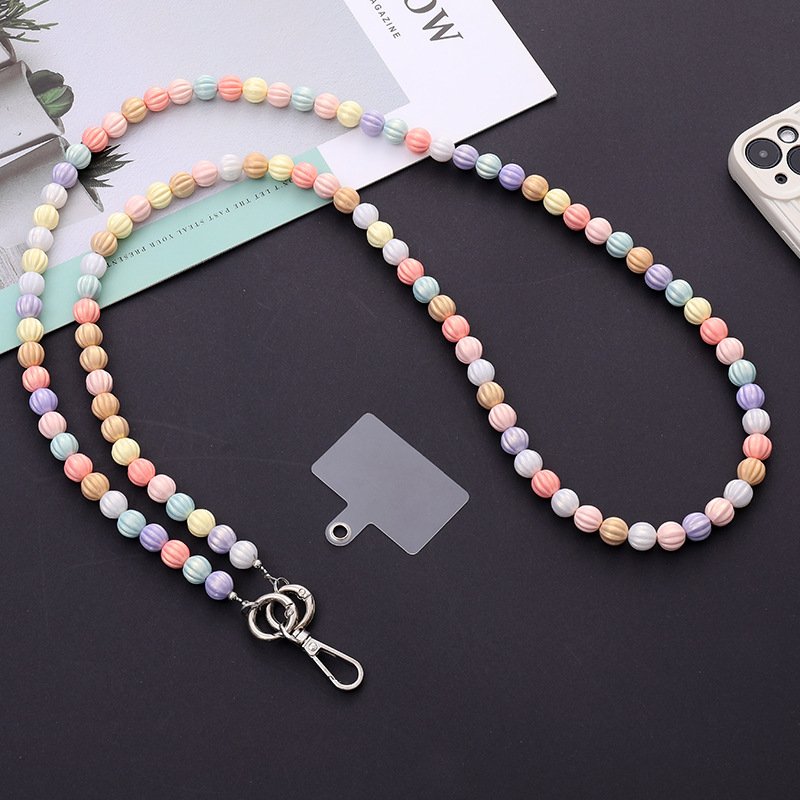 Trendy Cute Plastic Rubber Colorful Beads Neck Strap Crossbody Cell Mobile Phone Chain Strap Lanyard Keychain Phone Tether Patch
