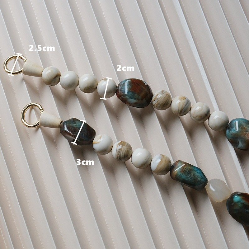 Fashionable Handmade Irregular Beads Mobile Phone Strap Bag Handheld Chain Beige Acrylic Beaded Cellphone Lanyard Chain 42cm