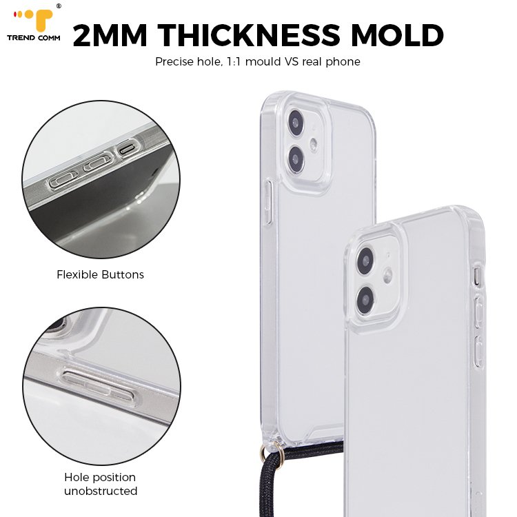 2024 For iPhone 11 12 13 14 15 Stock Wholesale Cellphone Strap Phone Holder Anti Fall Transparent Case With Camera Protection