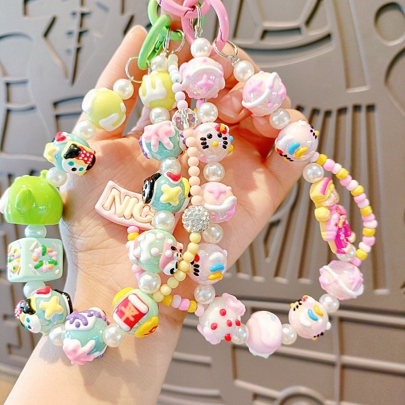 Lilangda Acrylic Hand-painted Beaded Phone Chain Keychain Pendant Hand Painted Beads Phone Chain Bag Charms For Women Girls Gift