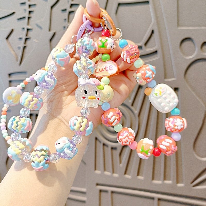 Lilangda Acrylic Hand-painted Beaded Phone Chain Keychain Pendant Hand Painted Beads Phone Chain Bag Charms For Women Girls Gift