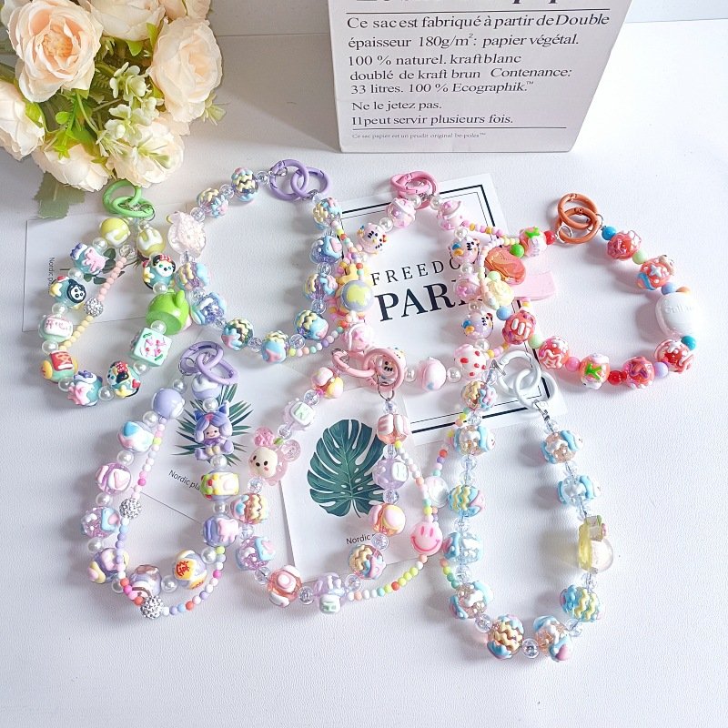 Lilangda Acrylic Hand-painted Beaded Phone Chain Keychain Pendant Hand Painted Beads Phone Chain Bag Charms For Women Girls Gift
