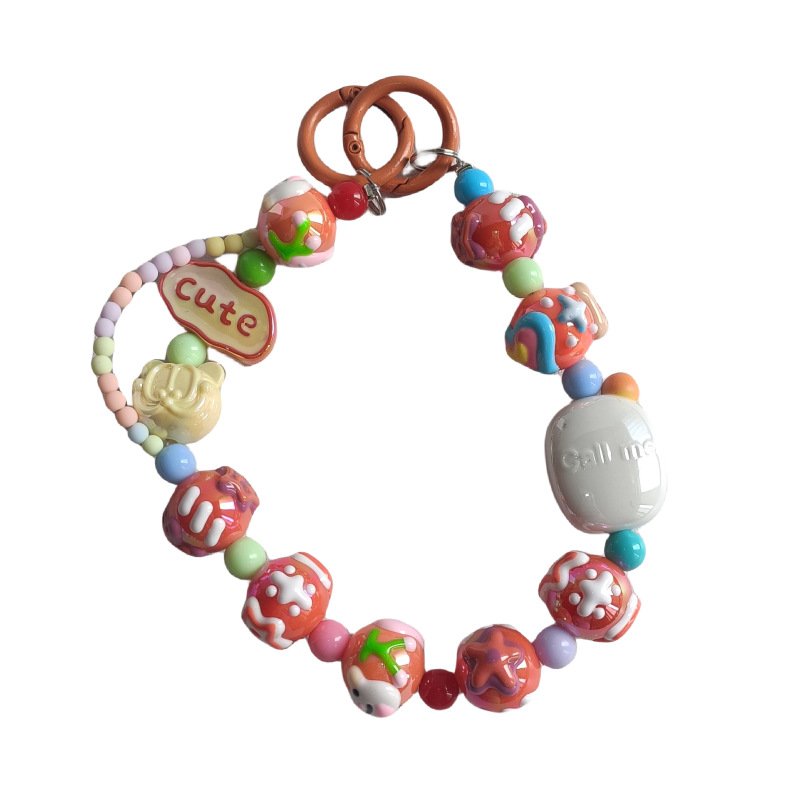 Lilangda Acrylic Hand-painted Beaded Phone Chain Keychain Pendant Hand Painted Beads Phone Chain Bag Charms For Women Girls Gift