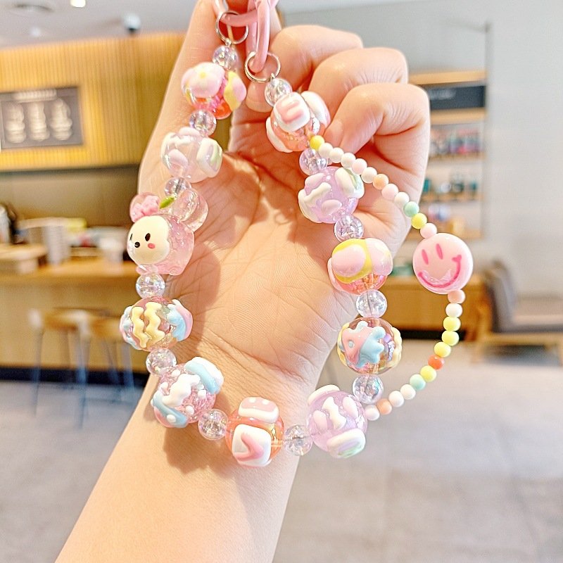 Lilangda Acrylic Hand-painted Beaded Phone Chain Keychain Pendant Hand Painted Beads Phone Chain Bag Charms For Women Girls Gift
