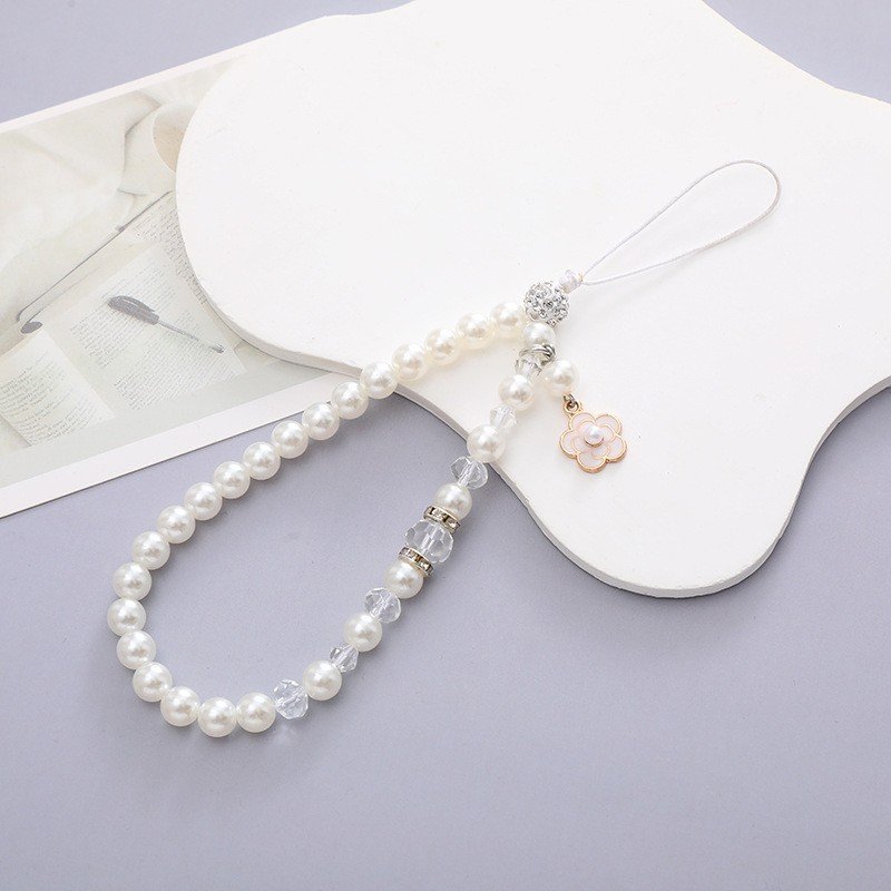Mobile Phone Strap For Women With Pearl Small Flower Pendant Cell Phone Charm Beaded Chain for Mobile Phone Case