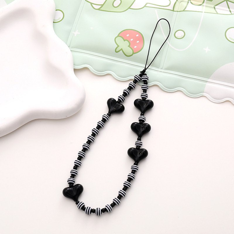 Colorful love mobile phone chain Handmade striped beaded short style mobile phone lanyard anti-fall anti-loss wrist strap