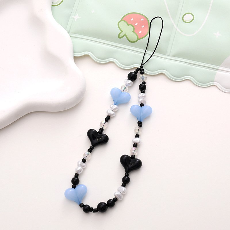 Colorful love mobile phone chain Handmade striped beaded short style mobile phone lanyard anti-fall anti-loss wrist strap