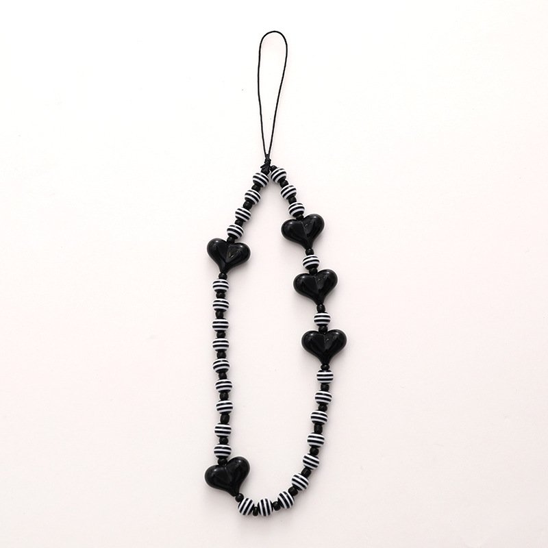 Colorful love mobile phone chain Handmade striped beaded short style mobile phone lanyard anti-fall anti-loss wrist strap