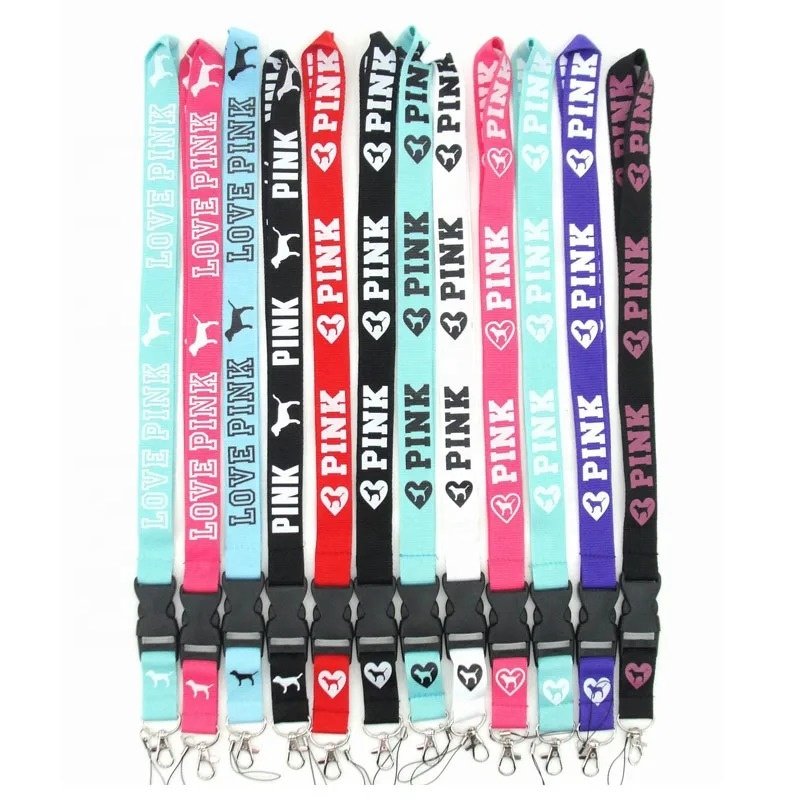 High Quality Neck Custom Polyester Pink Style Lanyards ID Card Keychain VS strap for iphone samsung huawei xiaomi