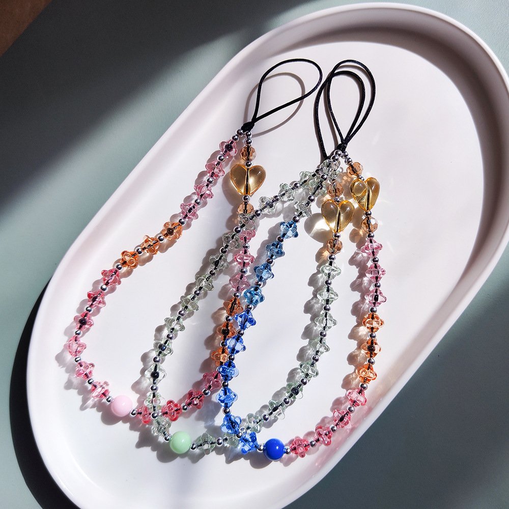 Y2k Acrylic Colorful Rainbow Beaded Phone Wrist Straps Bead Lanyard Bracelet Phone Case Charm Chain Rope Cord Accessories String