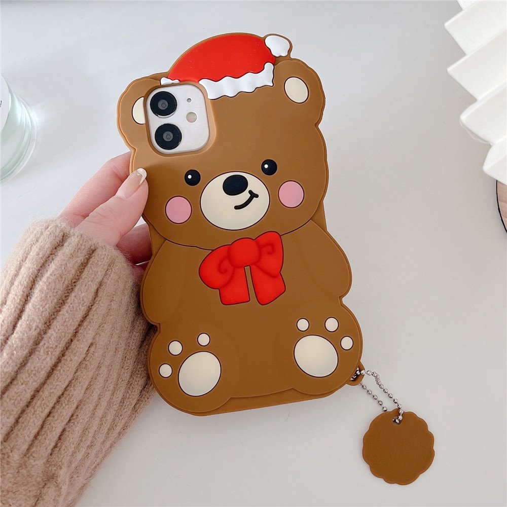3D Cute Bear Strap Cartoon Silicone Mobile cell Phone Back Cover Case For Girl Iphone 6 7 8 Plus X XS XR 11 12 13 14 15 Pro MAX