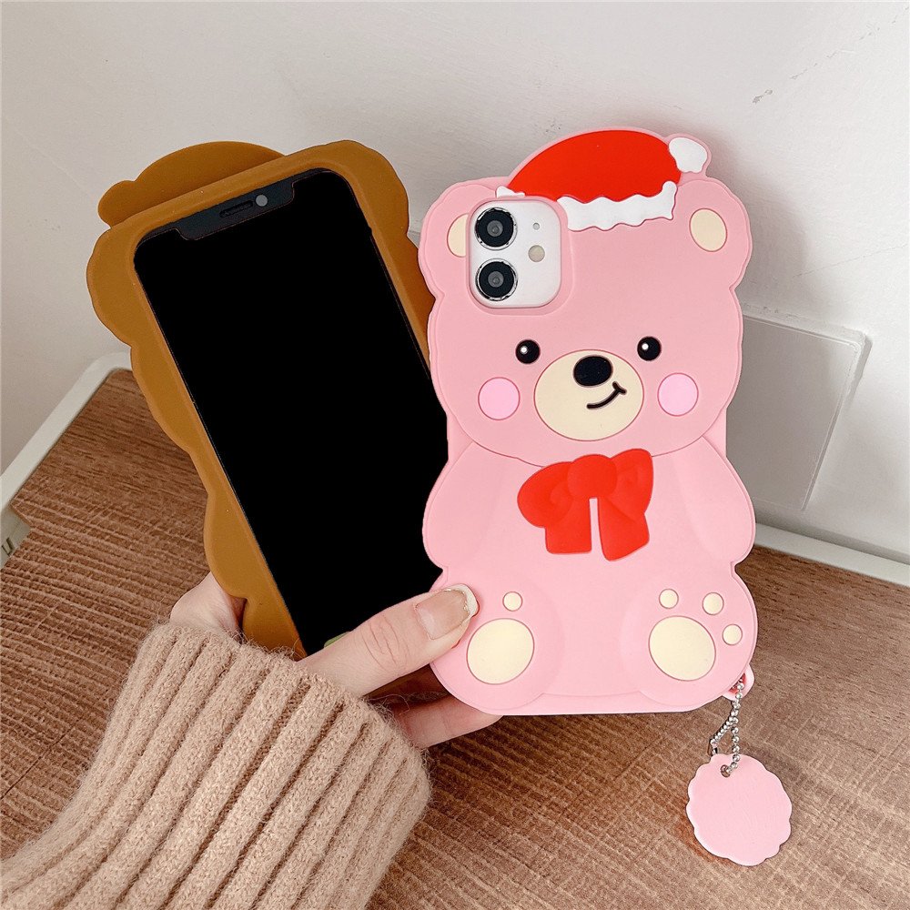 3D Cute Bear Strap Cartoon Silicone Mobile cell Phone Back Cover Case For Girl Iphone 6 7 8 Plus X XS XR 11 12 13 14 15 Pro MAX