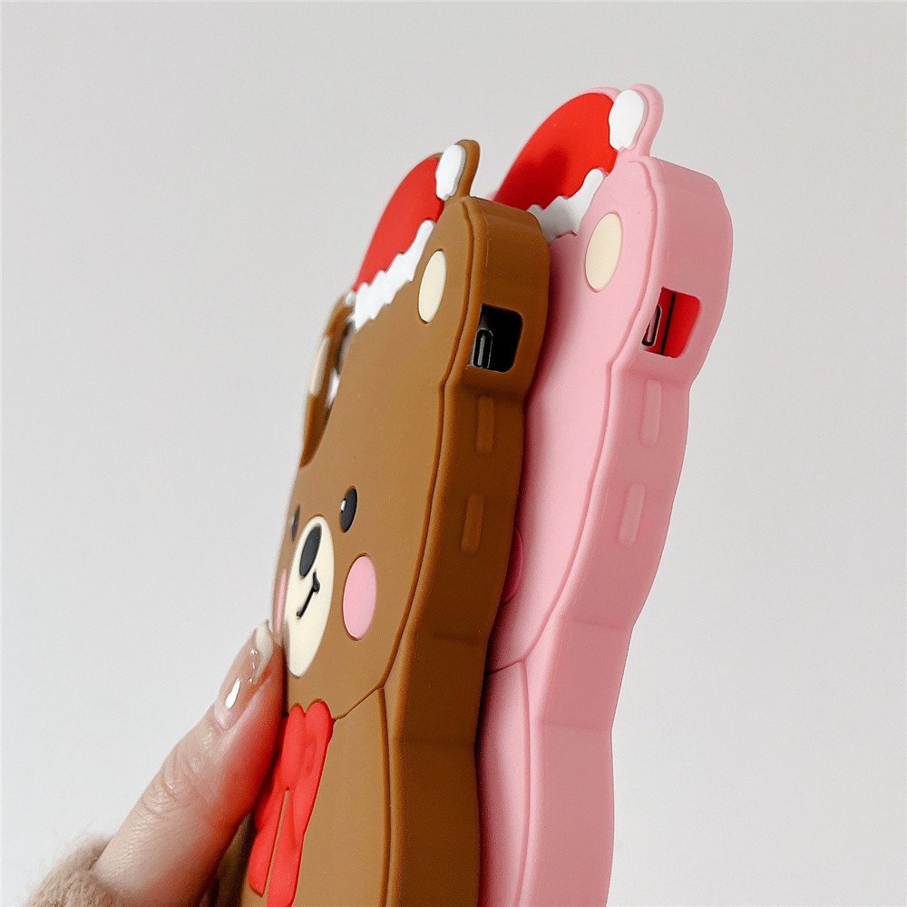 3D Cute Bear Strap Cartoon Silicone Mobile cell Phone Back Cover Case For Girl Iphone 6 7 8 Plus X XS XR 11 12 13 14 15 Pro MAX