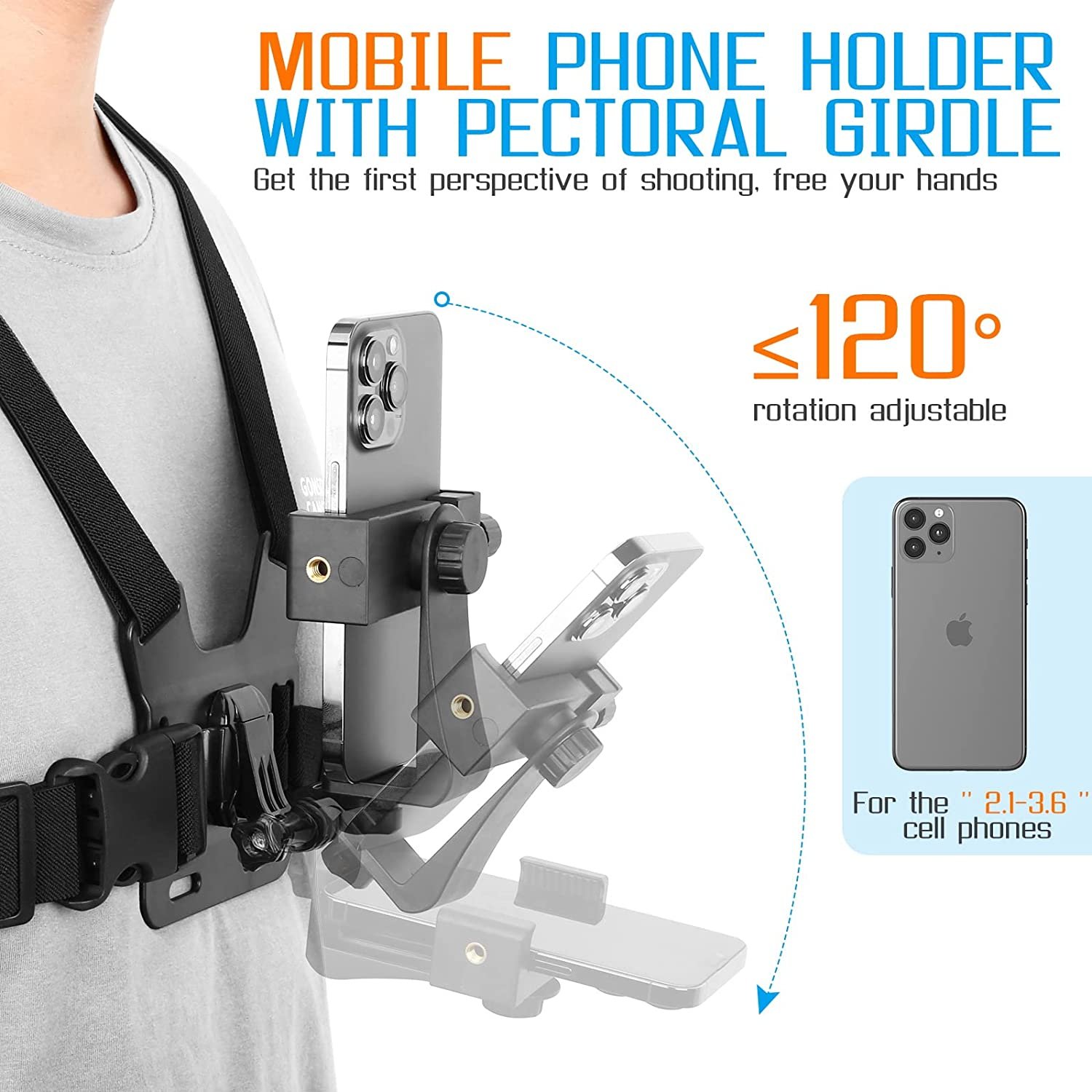 New Mobile Phone Chest Strap Mount Go/pro Chest Harness Holder For Action Camera And Cell Phones 4 To 7in