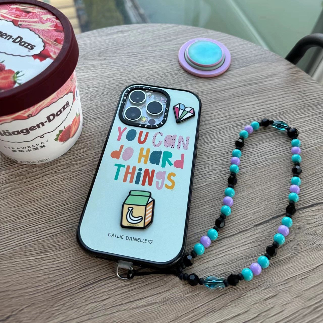 KKBEAD Japan South Retro Style Hanging Phone Chain Female Acrylic Beaded Mobile Phone Strap