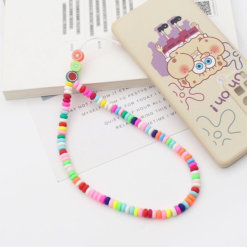 New Fashion beaded Mobile Phone Chain Colorful Polymer clay Cell Phone Strap for phone accessories