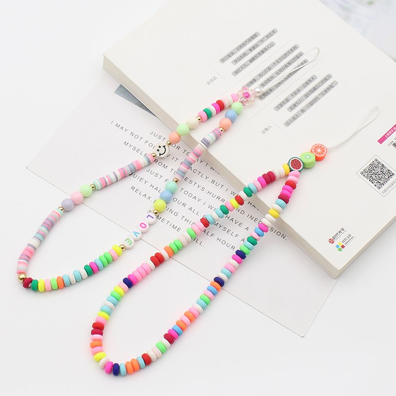New Fashion beaded Mobile Phone Chain Colorful Polymer clay Cell Phone Strap for phone accessories