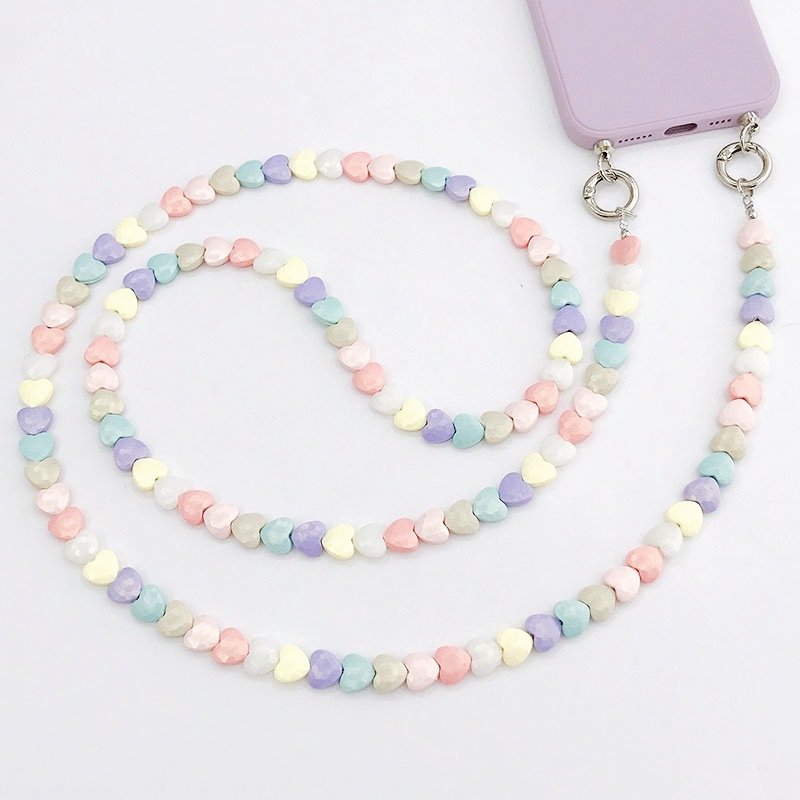 New Colorful Love Oblique Span Chain Bag Shoulder Strap Lanyard Pendant Anti-drop Mobile Phone Chain Beaded Handmade Pendant