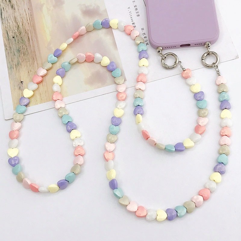 New Colorful Love Oblique Span Chain Bag Shoulder Strap Lanyard Pendant Anti-drop Mobile Phone Chain Beaded Handmade Pendant