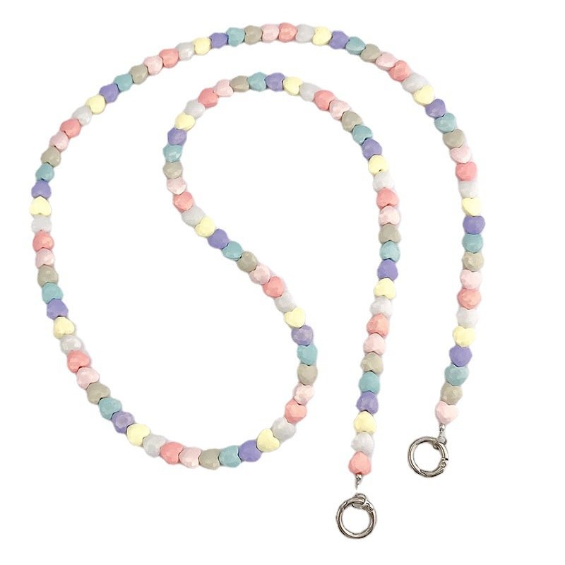 New Colorful Love Oblique Span Chain Bag Shoulder Strap Lanyard Pendant Anti-drop Mobile Phone Chain Beaded Handmade Pendant