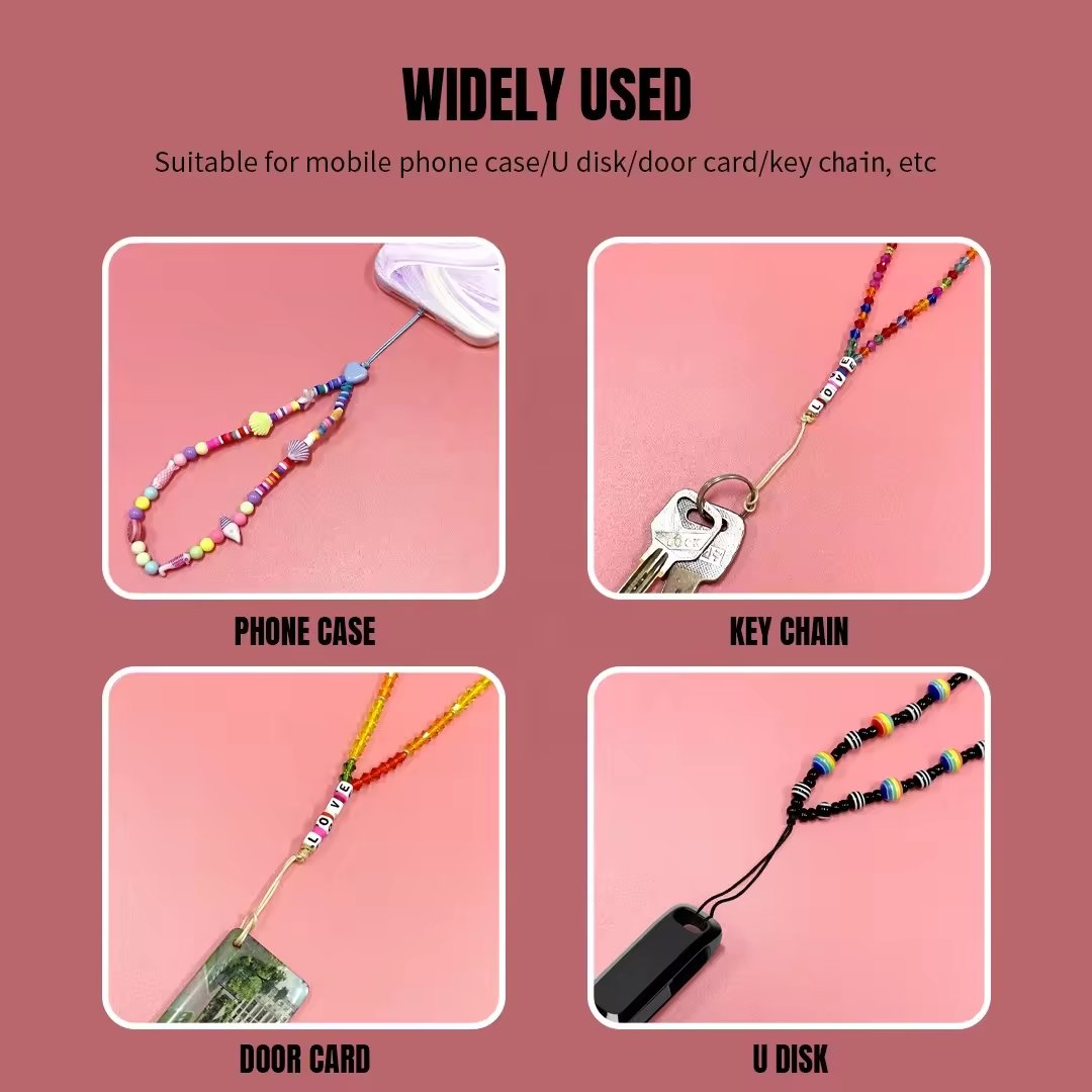 Luxury Girly Fashion Beauty Bead Phone Chains for Mobile Cell Phone Case Strap Lanyard String Key Chain Cute Girls Phone Charms