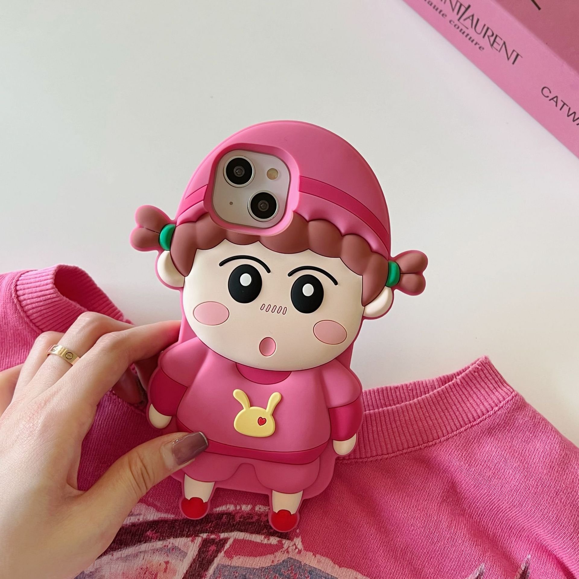 Lovely Braided Girl Cartoon Girl Phoncase for iPhone 12 13 14 pro promax silicone Phoncase anti-dropping Soft Cute Phone case