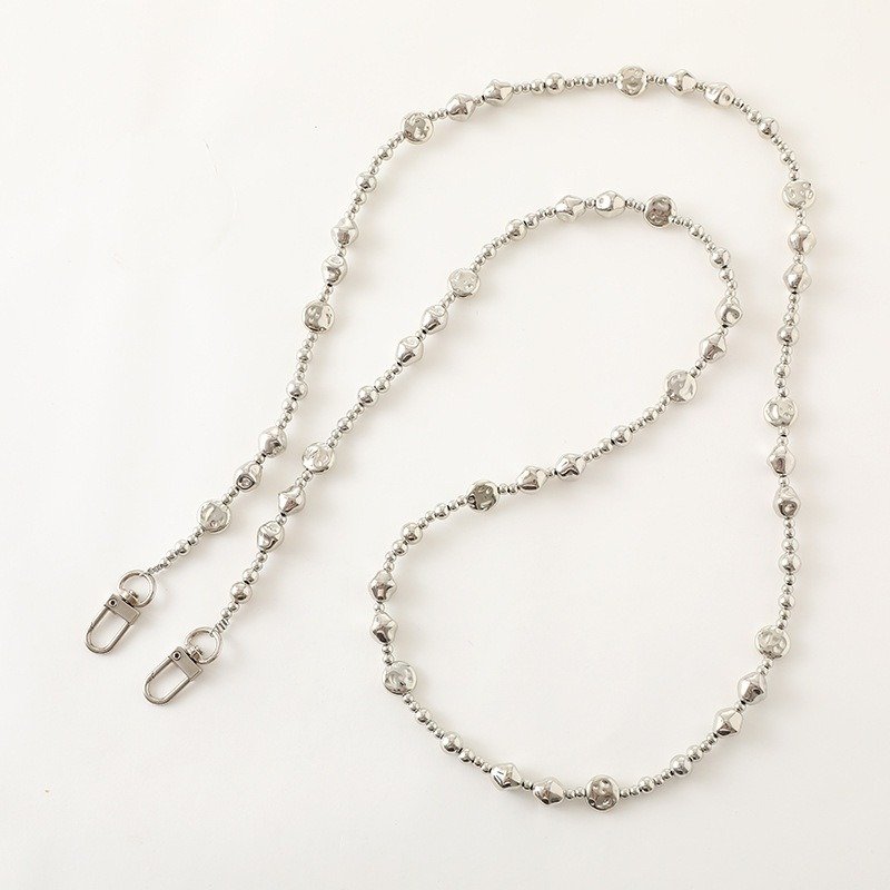 Ins Fashion Gold Balls Irregular Pearl Mobile Phone Hanging Strap Long Lanyard Love Silver Beads Phone Crossbody Necklace