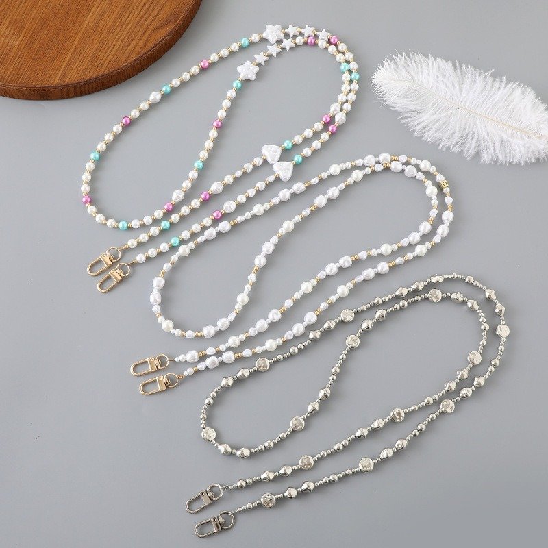 Ins Fashion Gold Balls Irregular Pearl Mobile Phone Hanging Strap Long Lanyard Love Silver Beads Phone Crossbody Necklace
